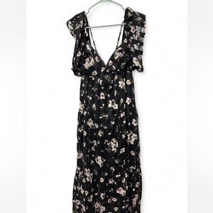 Buddy Love Black Floral V-Neck Maxi Dress with Ivory Blossoms